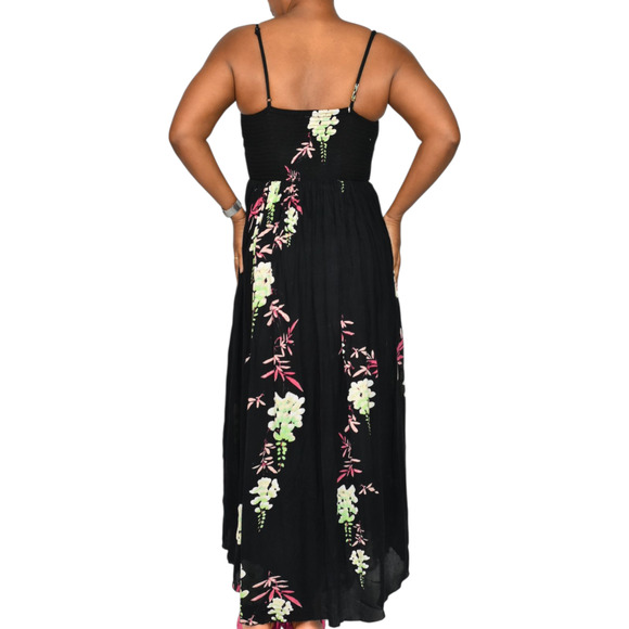 Free People Beau Midi Dress Black Floral Gauzy Smock Slip Sweetheart Sundress XS - Picture 3 of 15